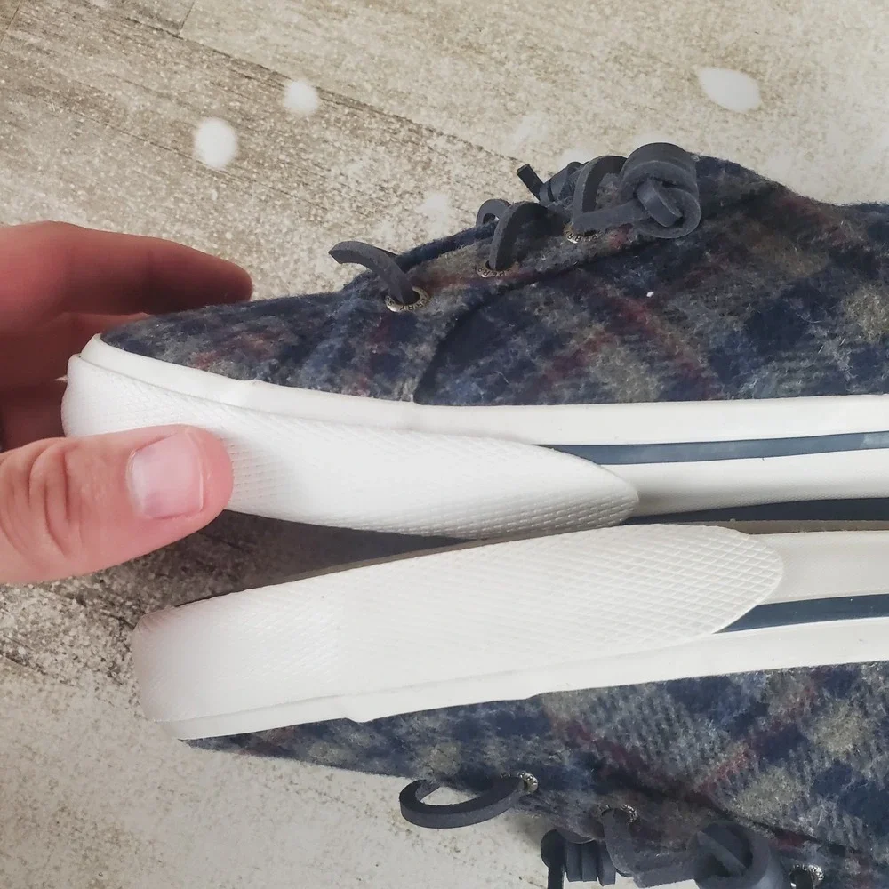 Sperry Top Sider Pier Wave LTT Teddy Wool Womens Shoes Sz 5.5 Navy Plaid Sneaker